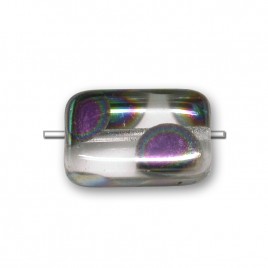 Clear Rainbow Peacock Rectangular 12x8mm Pressed Czech Glass Bead