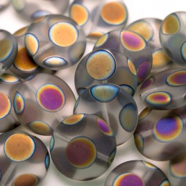 Clear Spot  Matt Peacock Disc 17mm  Pressed Czech Glass Bead