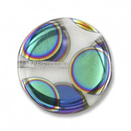 Clear Spot Peacock Disc 17mm Pressed Czech Glass Bead