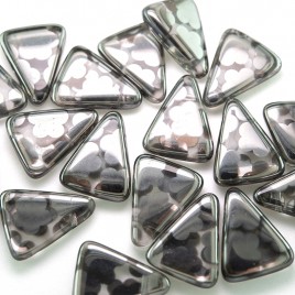Clear Triangle with Silver Flower 15x19mm Pressed Czech Glass Bead