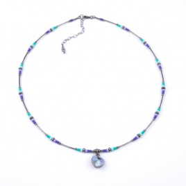 Cosmos Heart Pendant Necklace -  Sterling Silver (black finish) components.