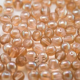 Cream Pink 6mm round Czech glass druk beads