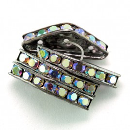 Crystal AB 22x8mm Black Finish Czech Rhinestone Ronedelle Spacer bead with three holes.