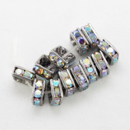 Crystal AB 4.0mm Black Finish Czech Rhinestone Squaredelle