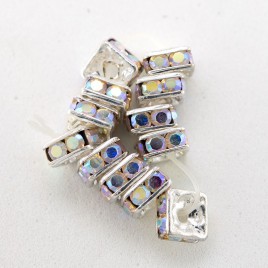 Crystal AB 4.0mm Silver Finish Czech Rhinestone Squaredelle