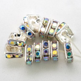 Crystal AB 6.0mm Silver Finish Czech Rhinestone Squaredelle