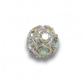 Crystal-AB 6.0mm Silver Plated Czech Crystal Rhinestone Ball