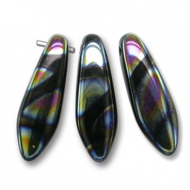 Czech Design glass, Jet glass dagger 5x16mm bead with Peacock Zebra Stripes