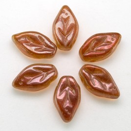 Dark Apricot wavy leaf 10x6mm glass bead.