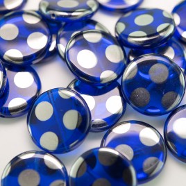 Dark Blue Peacock Disc 17mm Pressed Czech Glass Bead