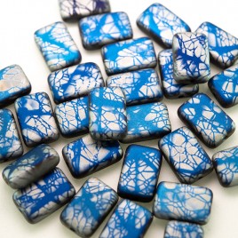 Strong Blue Batik 12x8mm matt metallic rectangle Czech Glass Bead.