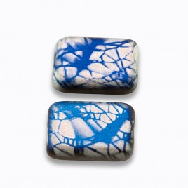 Strong Blue Batik 12x8mm matt metallic rectangle Czech Glass Bead.