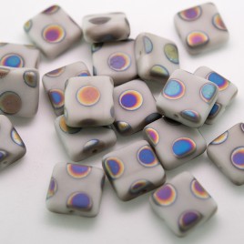 Dove Grey Peacock Matt 10x10mm Square pressed glass bead - Retail system