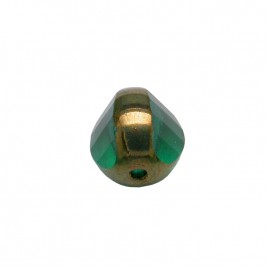 Emerald 8mm Tricon Cut, Golden Finished Fire Polished Glass Bead