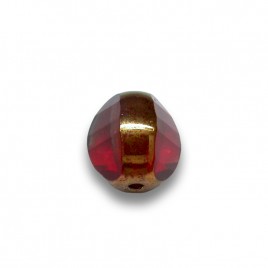 Fire Red 8mm Tricon Cut, Golden Finished Fire Polished Glass Bead