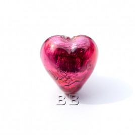 Fuchsia Heart 12mm Silver Foil Czech glass Lampwork Bead