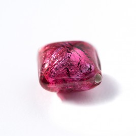 Fuchsia rose 12x12mm Diamond Cushion Silver Foil Czech Glass Lampwork Bead