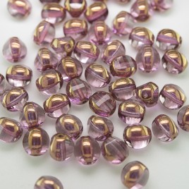 Gentle Amethyst 8mm Tricon Cut, Golden Finished Fire Polished Glass Bead