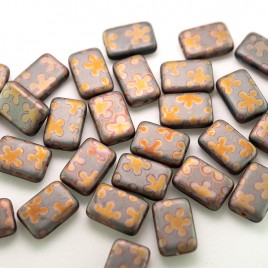 Goldfinger Peacock 12x8mm Rectangular Pressed Czech Glass Bead - Retail system
