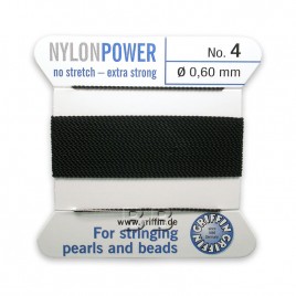Griffin Nylon Power Bead Cord Black with integral needle 0.60mm Diameter