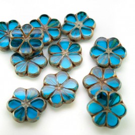 Hawaiian Ocean Florice 15mm Table Cut Czech Glass Bead