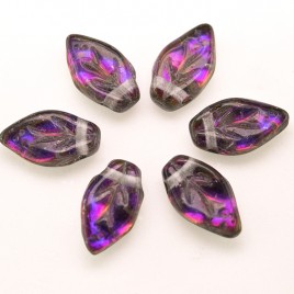 Heliotrrope Wavy Leaf 10x6mm Glass Bead