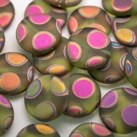 Herbal Garden Matt Peacock Disc 17mm Pressed Czech Glass Bead