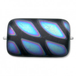 Jet Black matt Peacock  19x12mm Rectangular Pressed Czech Glass Bead