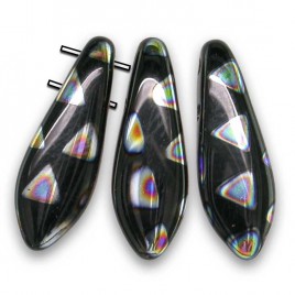 Jet Glass Peacock dagger bead 2-Hole 5x16mm