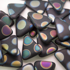 Jet Matt Peacock Triangle 15x19mm  Pressed Czech Glass Bead