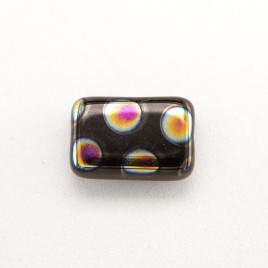 Jet Peacock 12x8mm Rectangular Pressed Czech Glass Bead