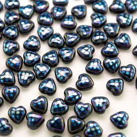 Jet Peacock Heart 6mm Pressed Glass Bead - Retail system