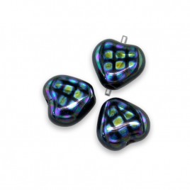 Jet Peacock Heart 6mm Pressed Glass Bead - Retail system