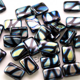 Jet peacock rectangular 12x8mm Pressed Czech Glass Bead - Retail system