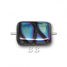 Jet peacock rectangular 12x8mm Pressed Czech Glass Bead - Retail system