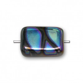 Jet peacock rectangular 12x8mm Pressed Czech Glass Bead