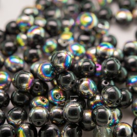 Jet Vitrail 6mm round Czech glass druk beads