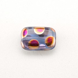 Light Blue Peacock 12x8mm Rectangular Pressed Czech Glass Bead