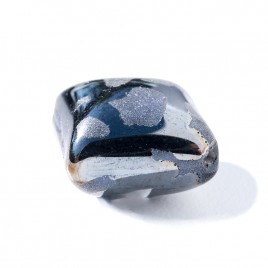 Metallic Blue 16x16mm Diamond Cushion with Hematite effect, Czech glass Lampwork Bead