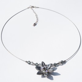 Metallic Chrome Flower Glass Bead Necklace
