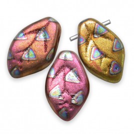 Metallic wavy Leaf 12x7mm peacock glass drop bead