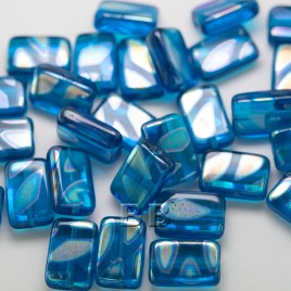 Methyl Blue Peacock Rectangular 12x8mm Pressed Czech Glass Bead - Retail system