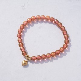 Misty Rose Czech Glass Gold Heart - Love Bracelet