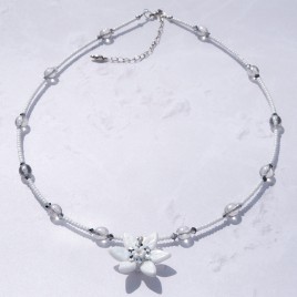 Pearlescent White Glass Leaf Flower Necklace Colorway