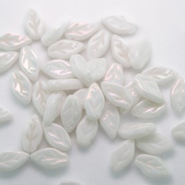 Pearlescent White wavy leaf 10x6mm glass bead.