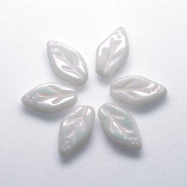 Pearlescent White wavy leaf 10x6mm glass bead.