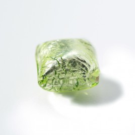 Peridot 12x12mm Diamond Cushion Silver Foil Czech glass Lampwork Bead