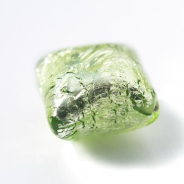 Peridot 16x16mm Diamond Cushion Silver Foil Czech glass Lampwork Bead