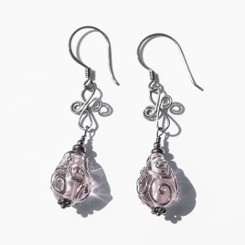 Pink artisan glass earrings 12x8mm in .925 silver (black finish)