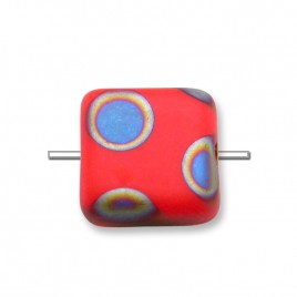 Poppy Red Peacock Matt 10x10mm Square Czech Glass Bead